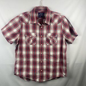 Mens American eagle vintage fit snap button short sleeve red plaid shirt sz XL